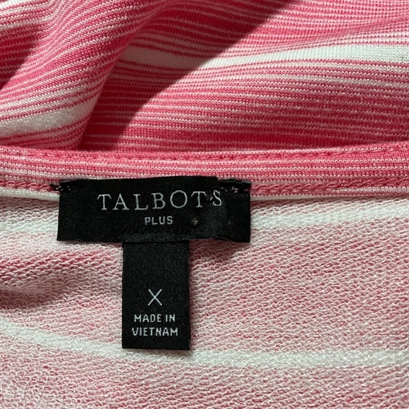TALBOTS Day Dress Rayon Span Sleeveless Jersey Knit PINK Stripe Side Tie XL - Picture 2 of 7